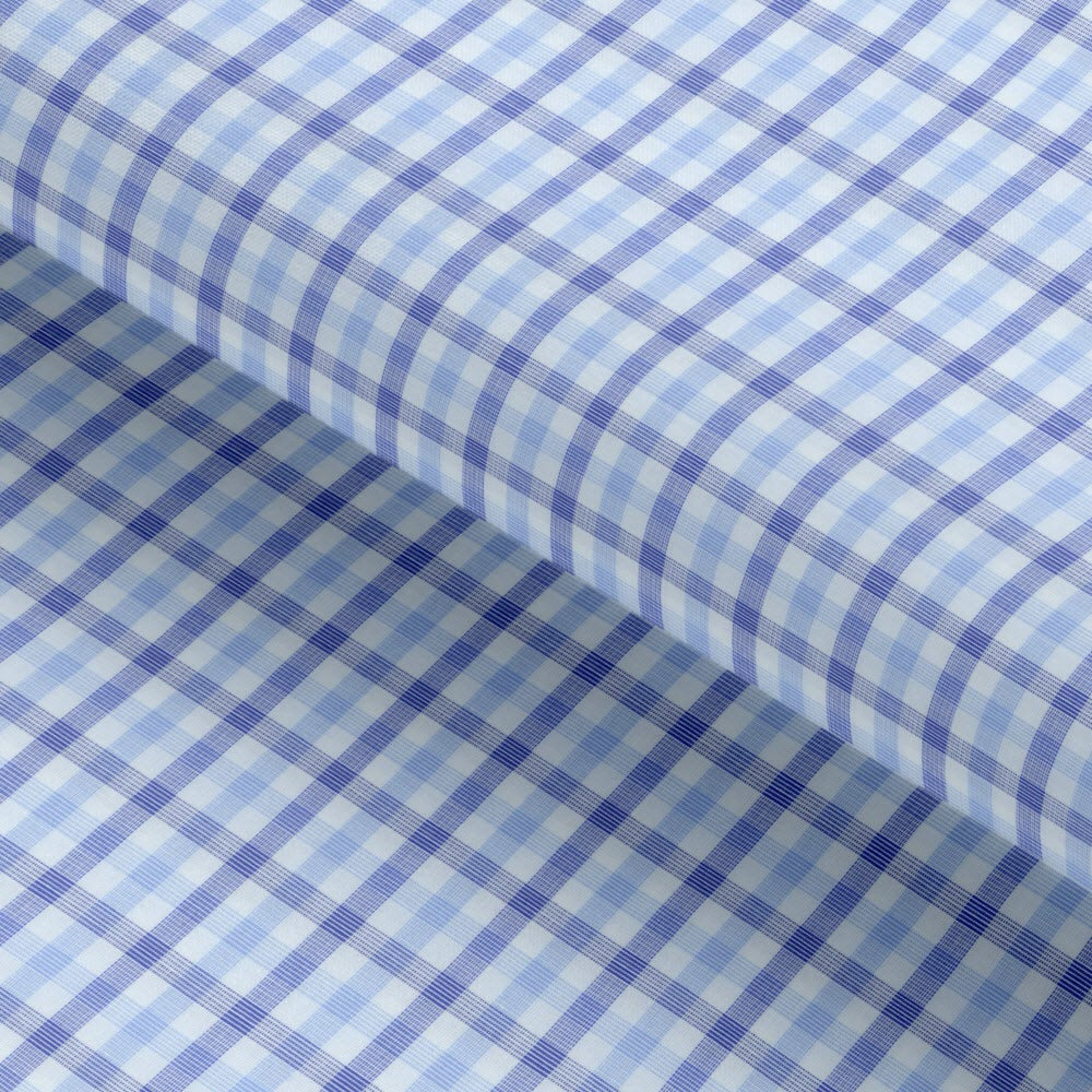 Blue Checkered Cotton Elastic Free Moving Fabric