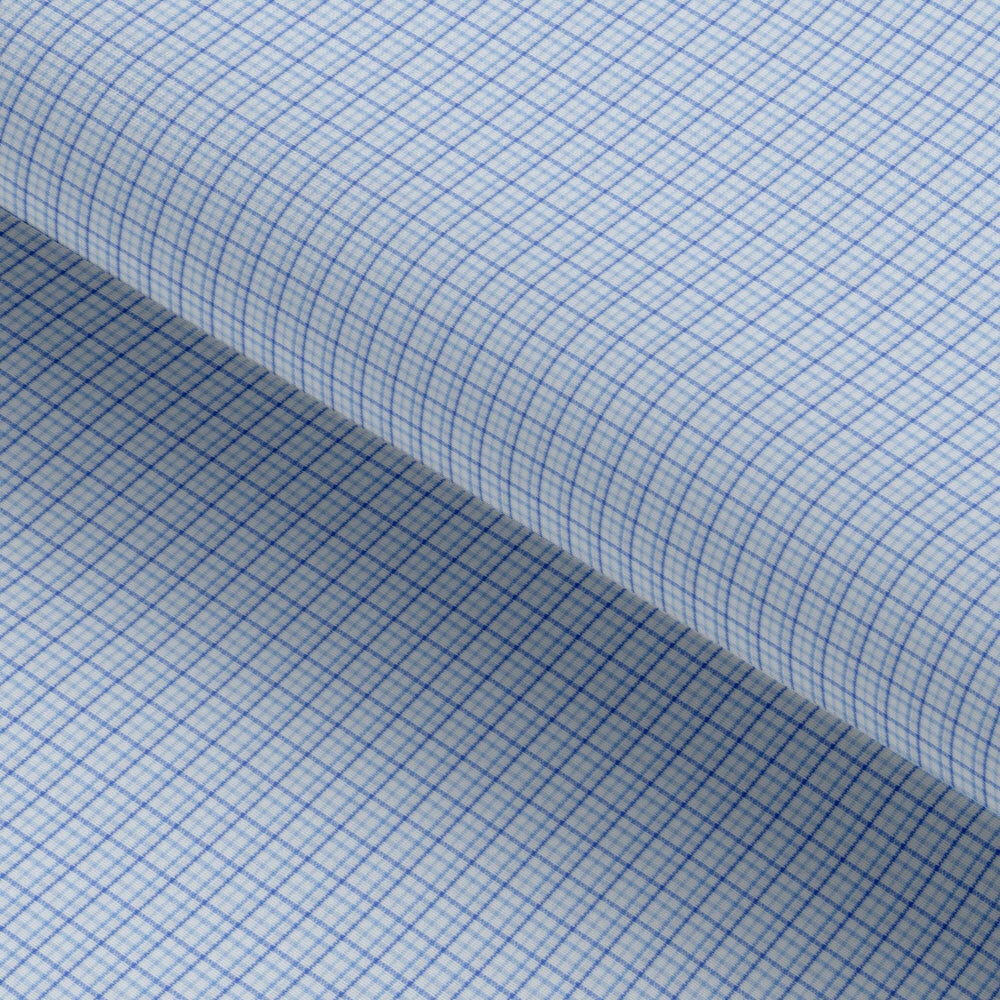 Blue Tiny Checkered Cotton Elastic Free Moving Fabric