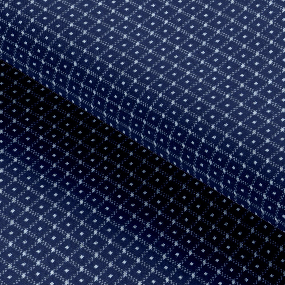 Classic Blue Grid Check Self Design Knitted Fabric