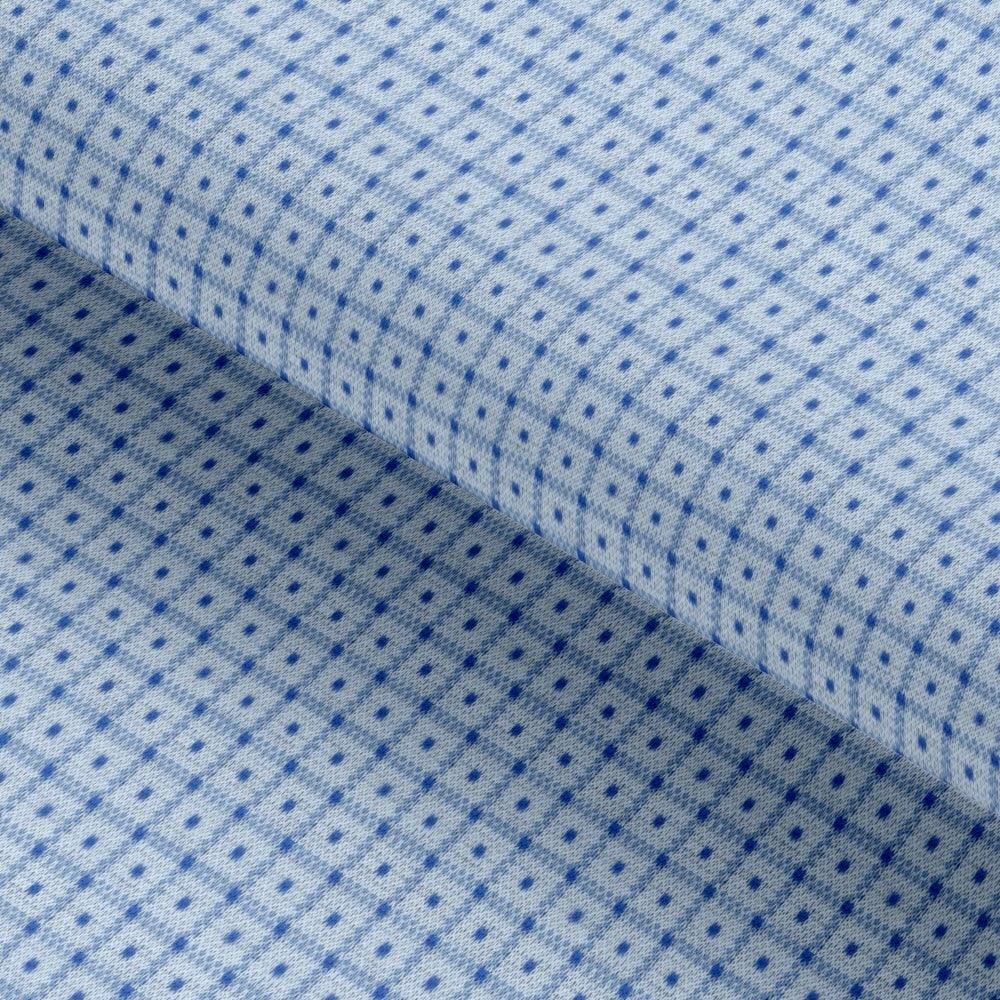 Light Blue Grid Check Self Design Knitted Fabric